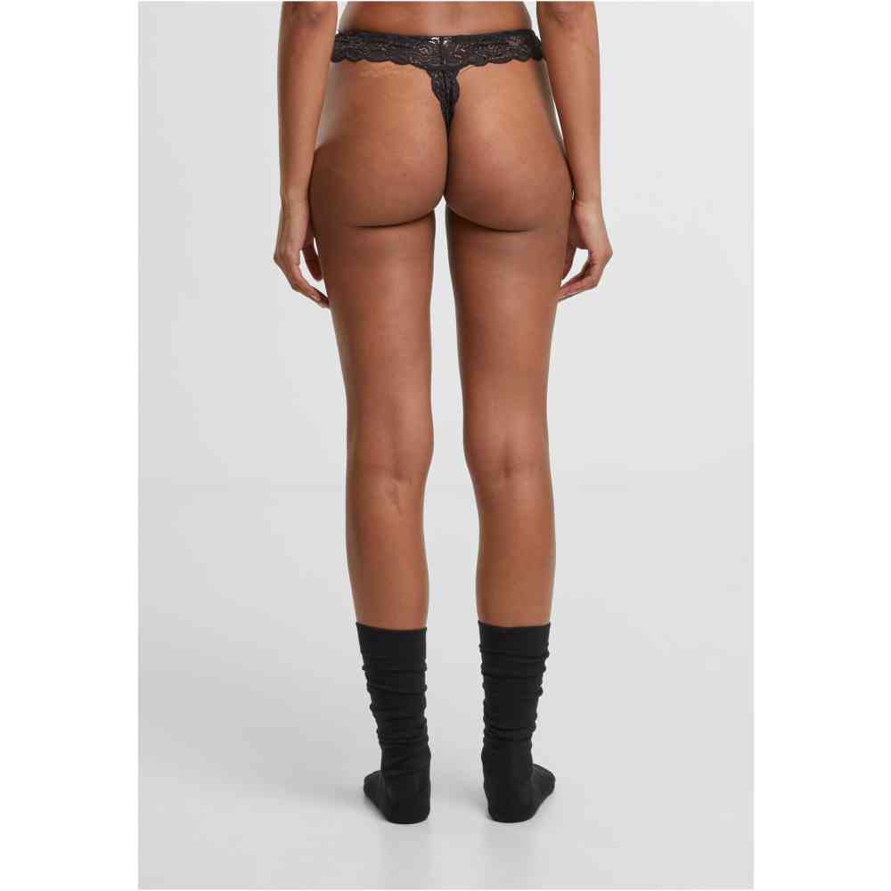 Urban Classics - Allover Lace Tanga 2-Pack String - Noir/Noir